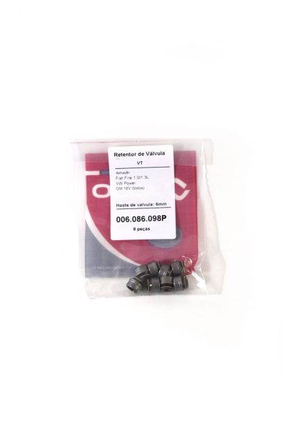(pacote 08 peças) Retentor de Válvula Fiat Fire 1.0/1.3 - VW Power - GM 16v - Renault Master 16v (Mi 16v)