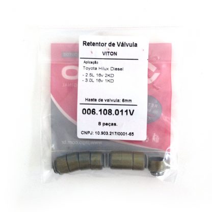 (pacote 08 peças) Retentor de Válvula Toyota  Hilux Diesel 2.5 16V 2KD / 3.0 16V 1KD - Jago