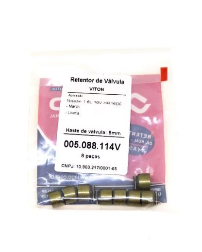 (pacote 08 peças) Retentor de Válvula Nissan March/Livina 1.6L 16V HR16DE - Jago