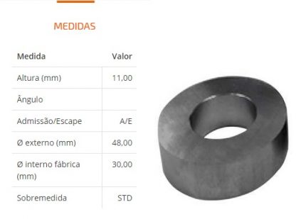 Sede de Válvula - BROCADO AÇO 48,0 x 30,0 x 11,0 (L) - Riosulense